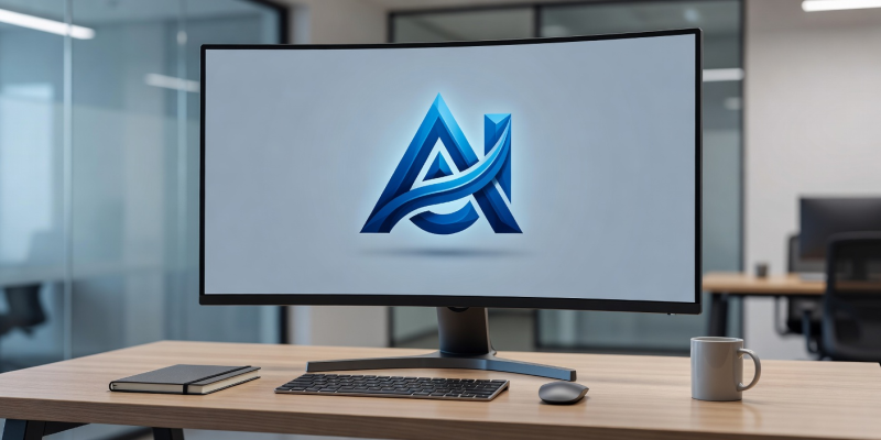Designhill AI corporate branding workstation and logo preview mockup