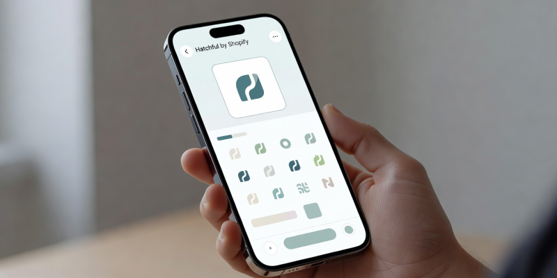 Hatchful by Shopify free logo design interface on mobile device screen