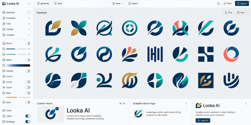 Looka AI logo generation application interface showing custom vector branding options